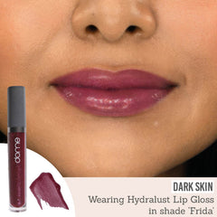 Dome Beauty Hydralust Lip Gloss in Frida on dark skin