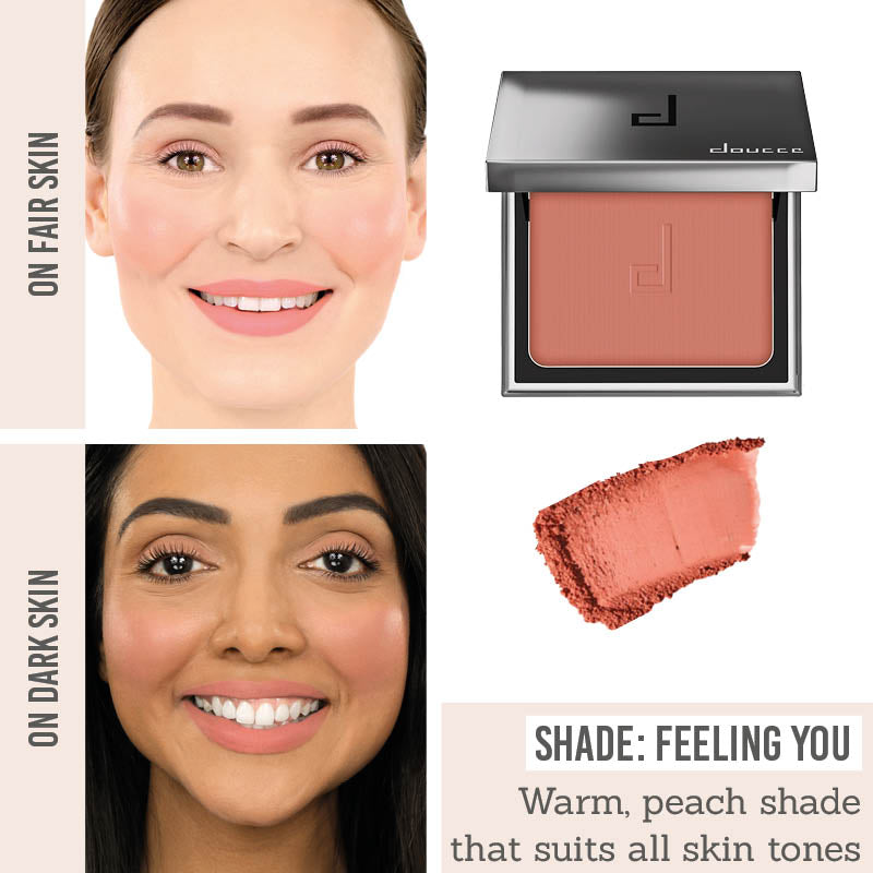 Doucce Cheek Blush in shade 'Feeling You' on different skin tones