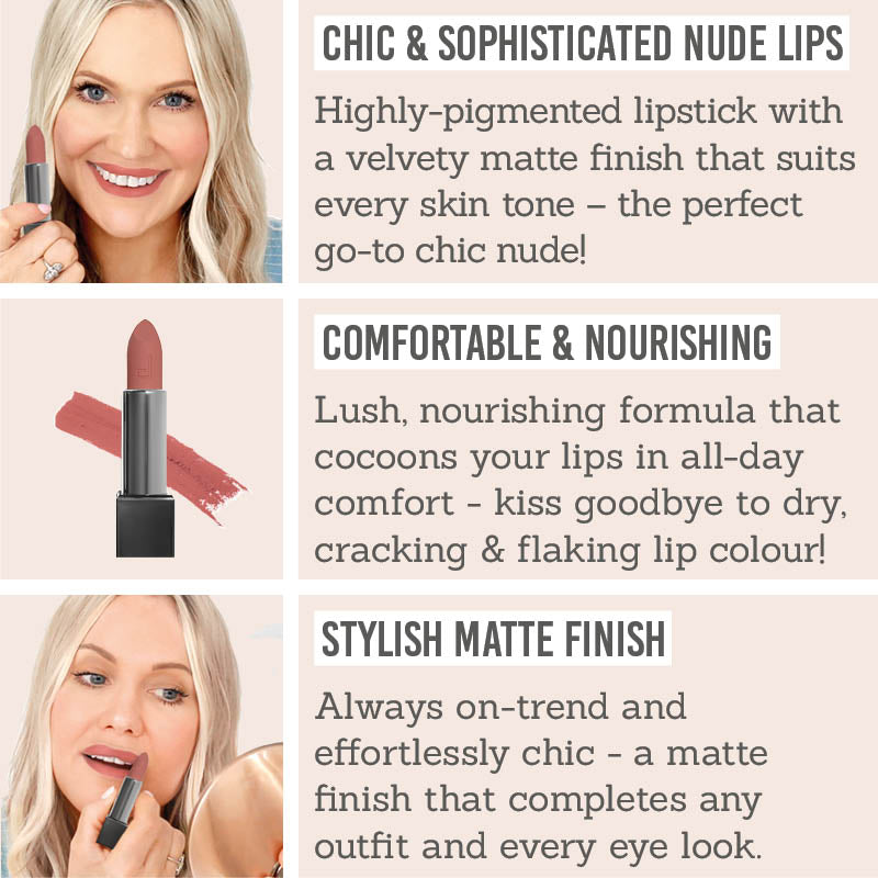 Doucce Matte Temptation Lipstick in shade 'Follow Me' Key benefits - chic & sophisticated nude lips, comfortable & nourishing, stylish matte finish