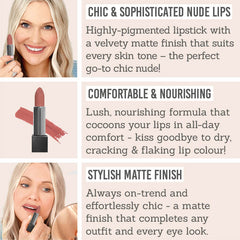 Doucce Matte Temptation Lipstick in shade 'Follow Me' Key benefits - chic & sophisticated nude lips, comfortable & nourishing, stylish matte finish