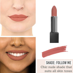 Doucce Matte Temptation Lipstick in shade 'Follow Me' on different skin tones