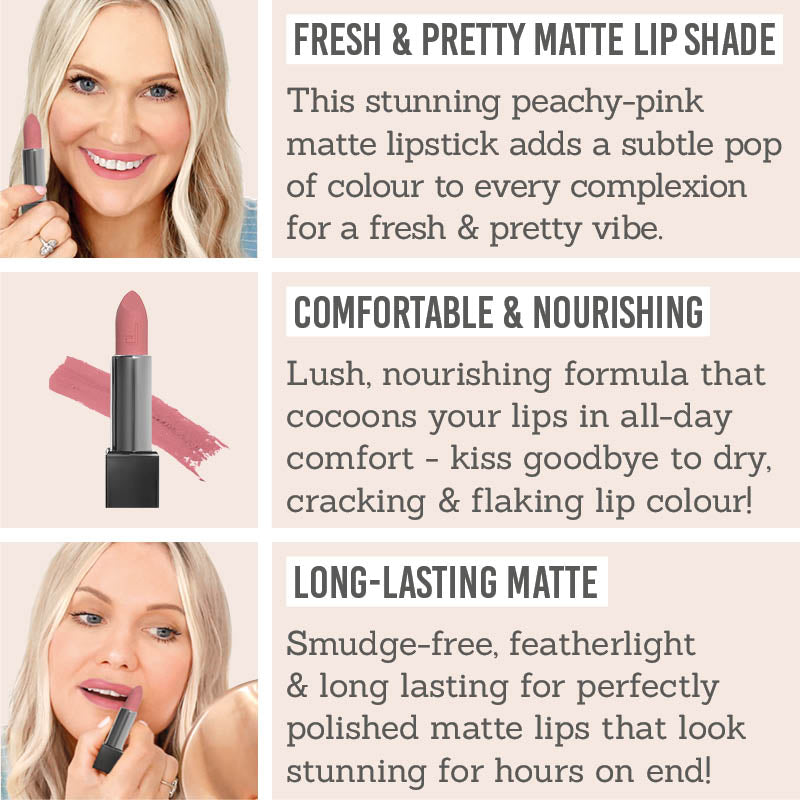 Doucce Matte Temptation Lipstick in 'Foolish Lover' Key benefits - Fresh & pretty matte lip shade, comfortable & nourishing, long-lasting matte