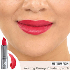 DuWop Private Cherry Lipstick on medium skin