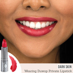 DuWop Private Cherry Lipstick on dark skin