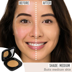 Emani Deluxe Creme Foundation before and after results on Medium skin