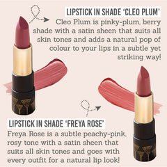 Eye of Horus Goddess Must-Have Bio Lipstick Duo in shades Cleo Plum and Freya Rose features