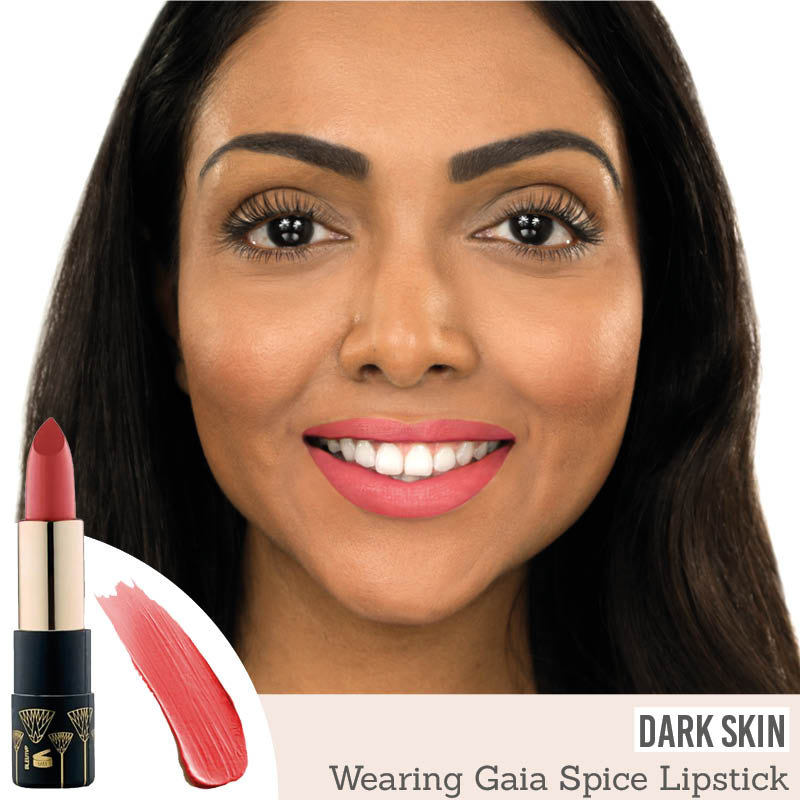 Eye of Horus Goddess Lipstick in shade 'Gaia Spice' results on dark skin