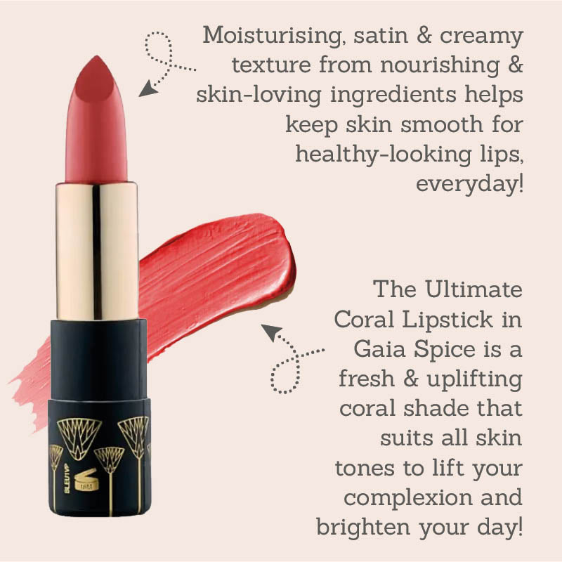Eye of Horus Goddess Lipstick in shade 'Gaia Spice' features