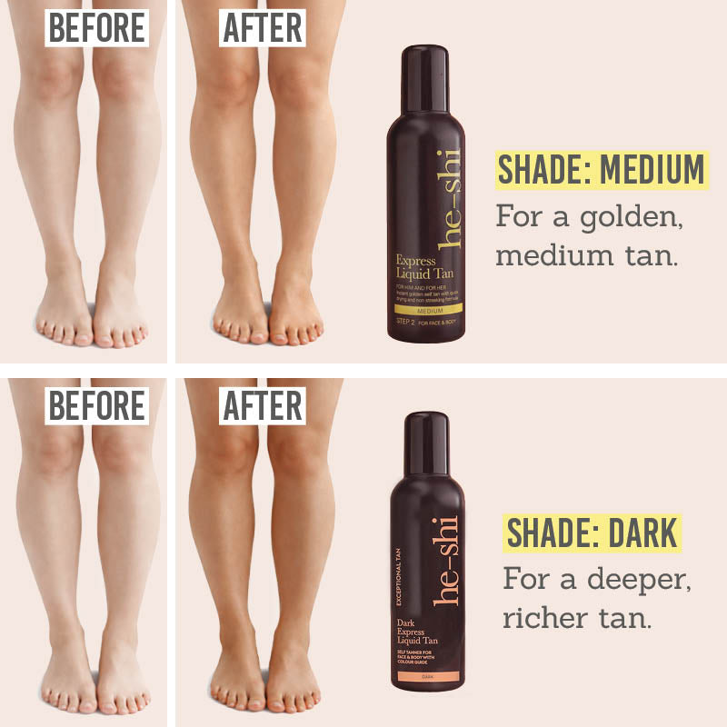 He-Shi Express Liquid Tan before and after results