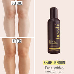 He-Shi Express Liquid Tan before and after results for shade: Medium