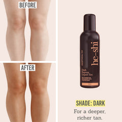He-Shi Express Liquid Tan before and after results for shade: Dark