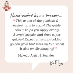 He-Shi Express Liquid Tan - Hand-picked by Katie as one of the quickest & easiest tans to apply, guide colour to help avoid streaks for a natural glow lasting up to a week!