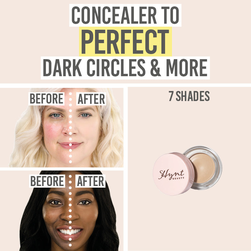 Hynt Beauty Duet Perfecting Concealer before and after showing shade Fair and Deep Ebony