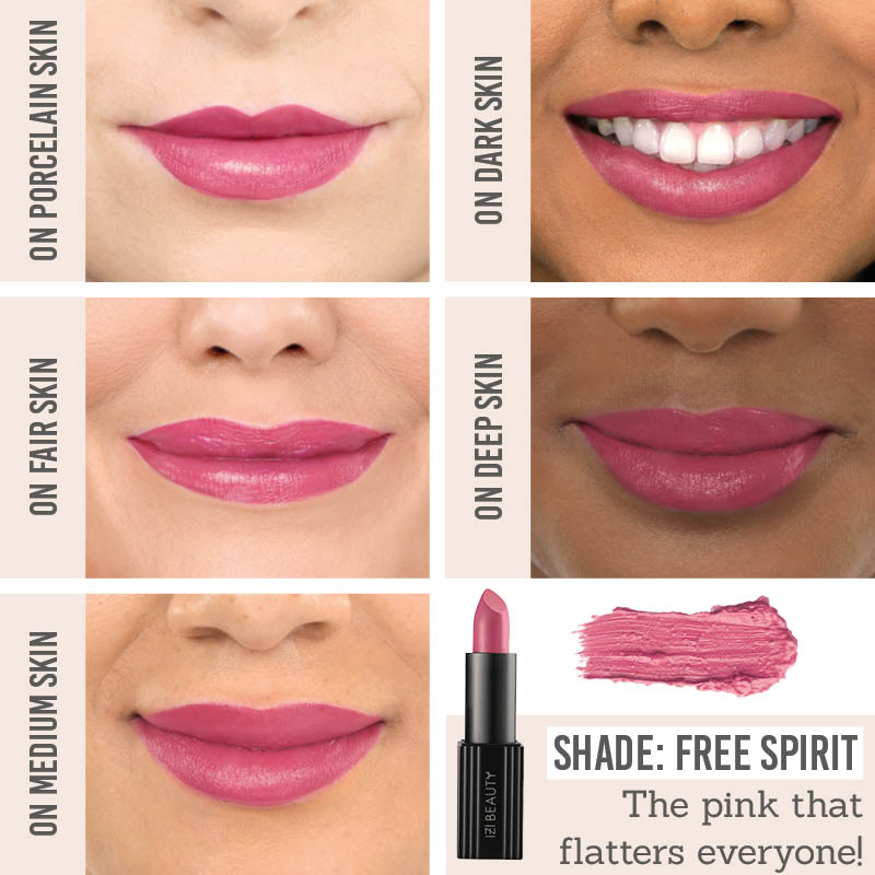 IZI Beauty Empowered Lipstick in Free Spirit on different skin tones