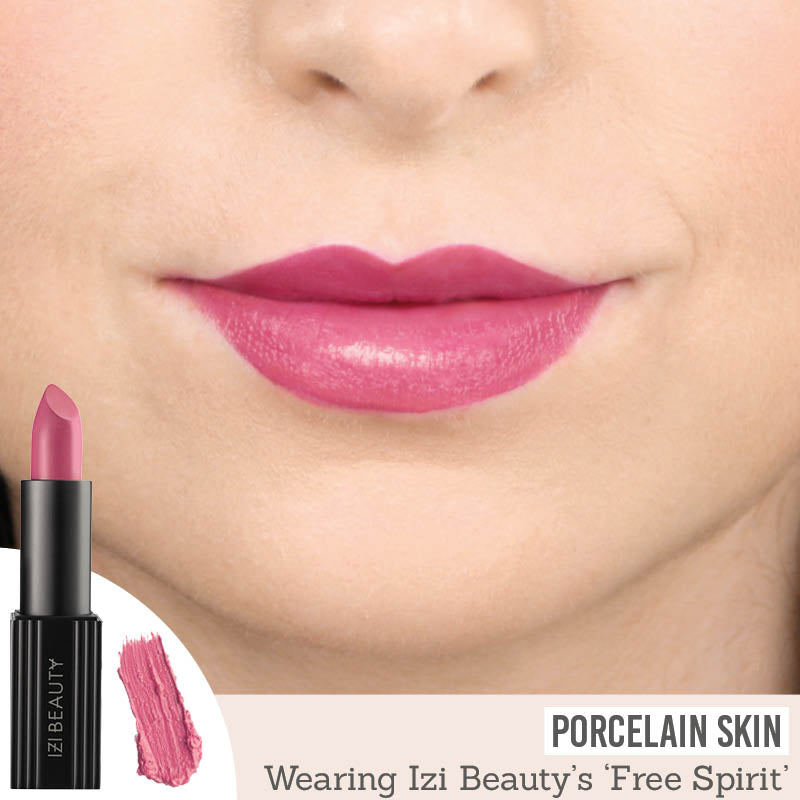 IZI Beauty Empowered Lipstick in Free Spirit on porcelain skin