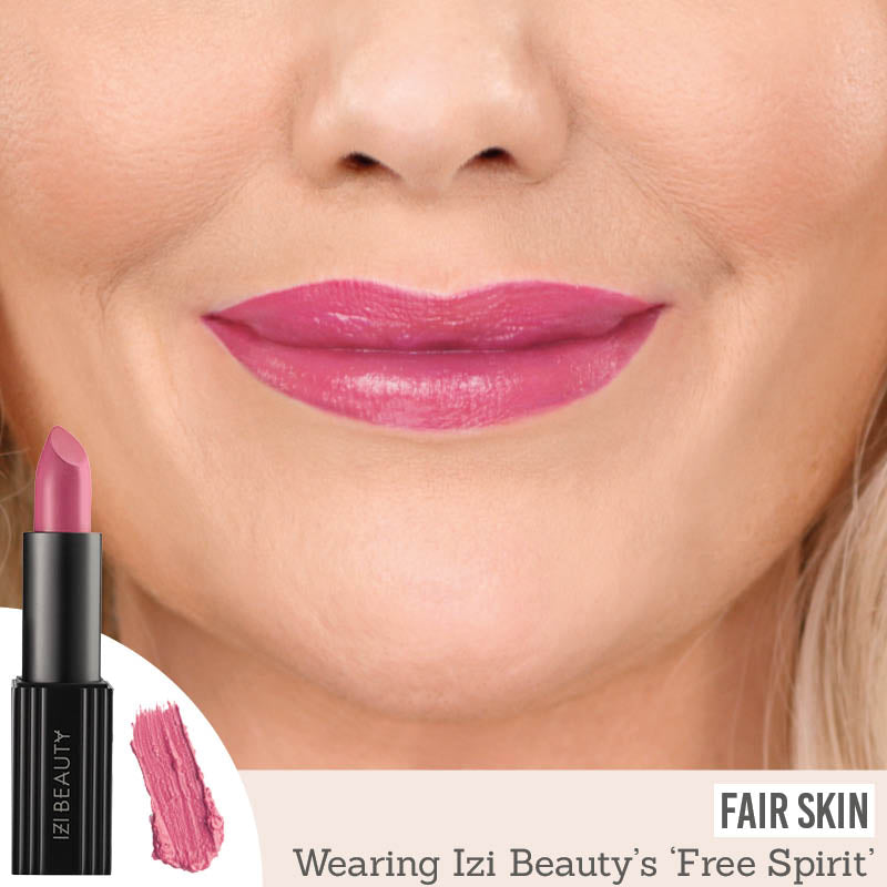 IZI Beauty Empowered Lipstick in Free Spirit on fair skin