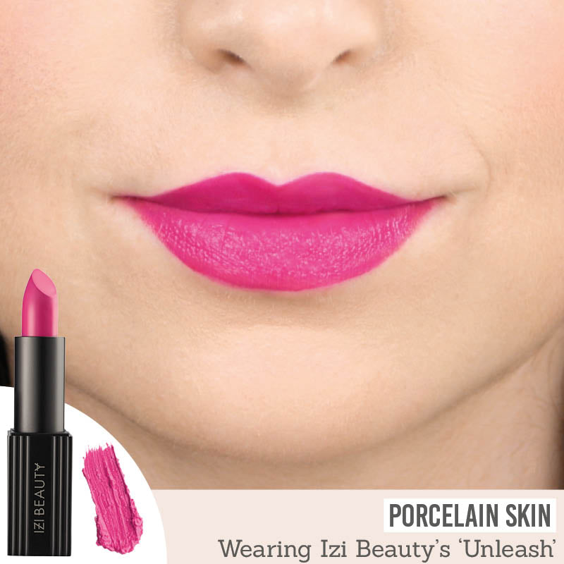 IZI Beauty Empowered Lipstick in shade Unleash on porcelain skin