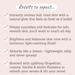 Leahlani Pamplemousse Replenishing Body Oil results to expect - revives dull skin, makes skin glow, nourishes and hydrates, scents your skin and uplifts your mood