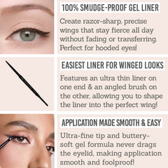 Lithe High Definition Gel Eyeliner Key Benefits - 100% smudge-proof gel liner, easiest liner for winged looks, application smooth & easy