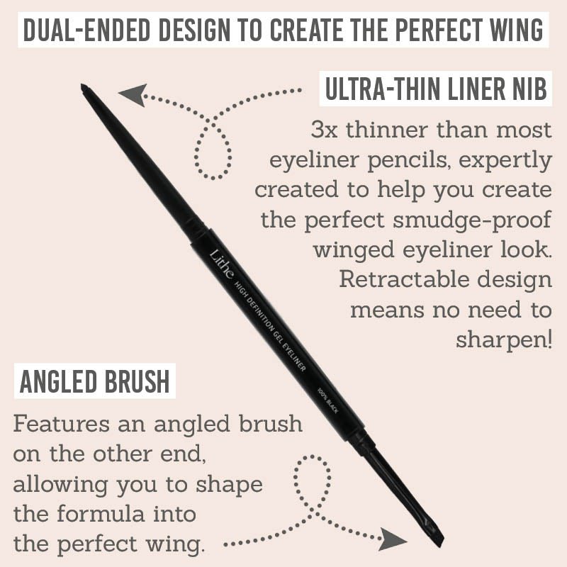 Lithe High Definition Gel Eyeliner features - Dual-ended design to create the perfect wing
