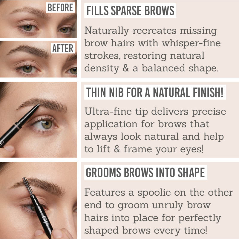 Lithe Nano Fill Brow Pencil - Key Benefits - Fills sparse brows, thin nib for a natural finish, grooms brows into shape