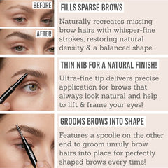 Lithe Nano Fill Brow Pencil - Key Benefits - Fills sparse brows, thin nib for a natural finish, grooms brows into shape