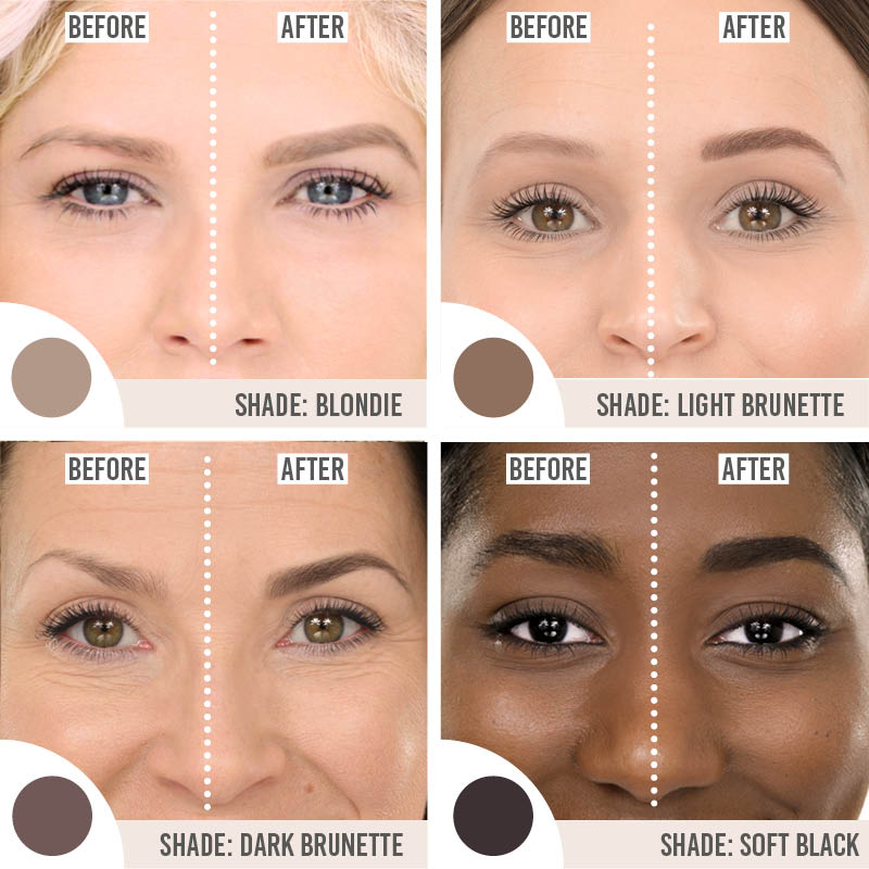 Lithe Nano Fill Brow Pencil before and after on different hair colour