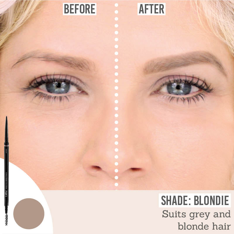 Lithe Nano Fill Brow Pencil in shade Blondie before and after results to suit grey and blonde hair