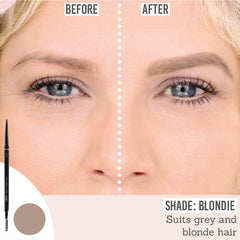 Lithe Nano Fill Brow Pencil in shade Blondie before and after results to suit grey and blonde hair