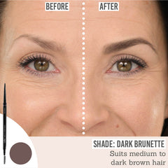 Lithe Nano Fill Brow Pencil in shade Dark Brunette before and after results to suit medium to dark brown hair