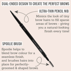 Lithe Nano Fill Brow Pencil dual-ended design includes ultra thin pencil nib & spoolie brush