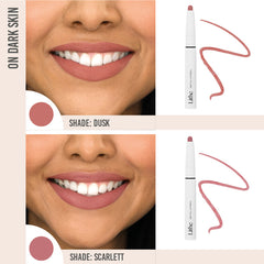 Lithe Soft Fill Lip Pencil Duo in shade Dusk and Sarlett on dark skin 