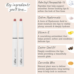Lithe Soft Fill Lip Pencil Duo - Key Ingredient - Palmitoyl hexapeptide-12, sodium hyaluronate, vitamin e, castor seed oil, carnauba wax