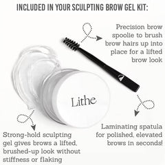 Included in Lithe UHD Brow Sculpt kit - precision brow spoolie, laminating spatula, strong-hold sculpting gel