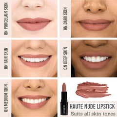 Lord & Berry ABSOLUTE Lipstick in shade 'Haute Nude' results on different skin tones