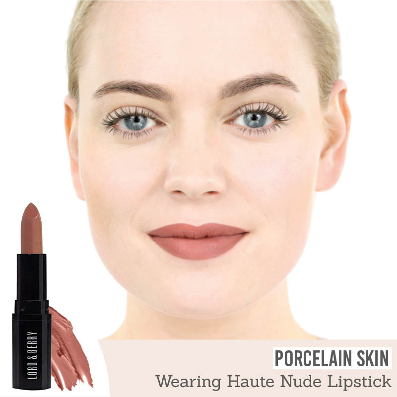 Lord & Berry ABSOLUTE Lipstick in shade 'Haute Nude' results on porcelain skin