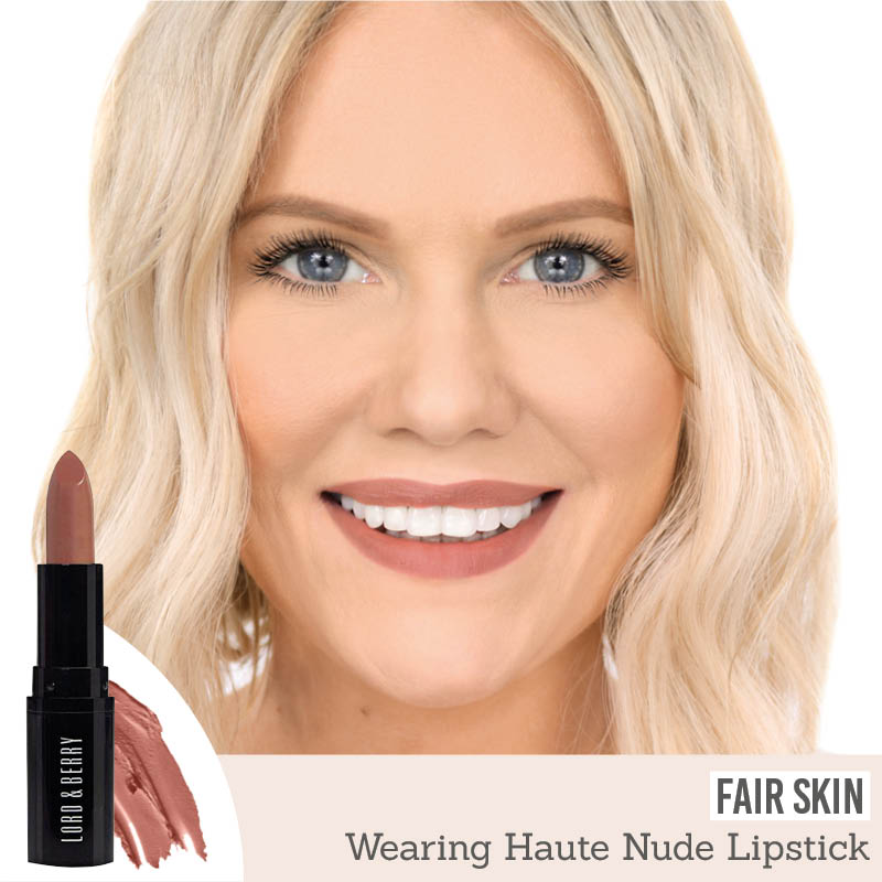 Lord & Berry ABSOLUTE Lipstick in shade 'Haute Nude' results on fair skin