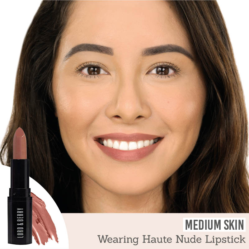 Lord & Berry ABSOLUTE Lipstick in shade 'Haute Nude' results on medium skin