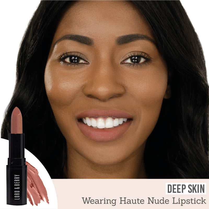 Lord & Berry ABSOLUTE Lipstick in shade 'Haute Nude' results on deep skin