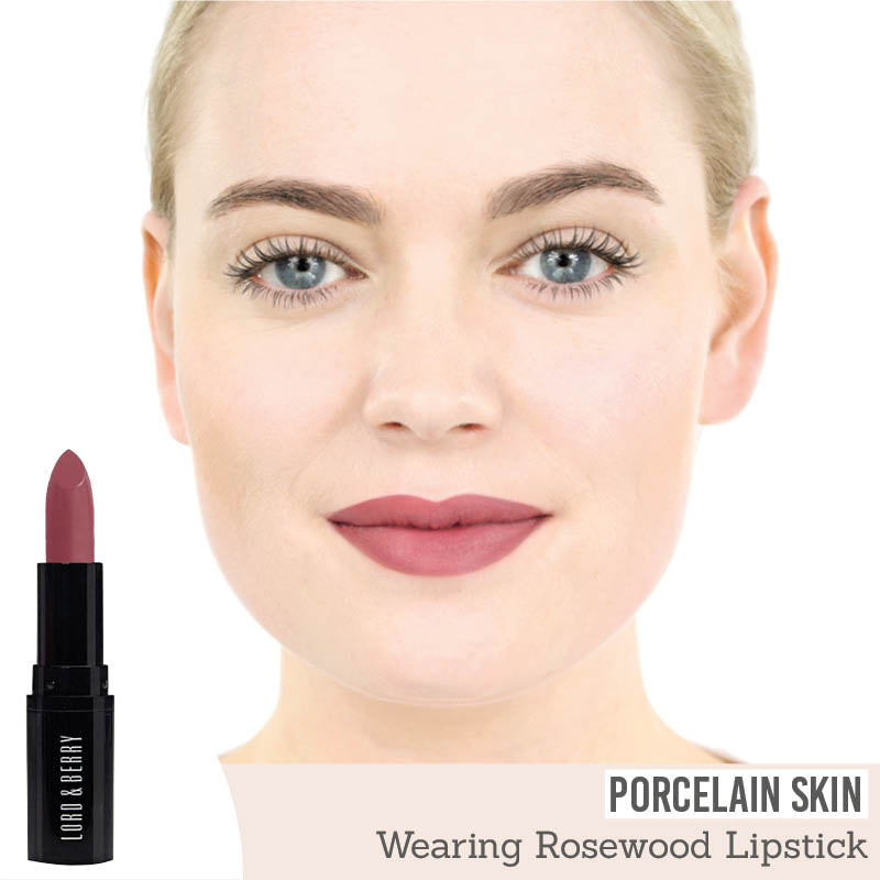 Lord & Berry ABSOLUTE Lipstick in shade 'Rosewood' on porcelain skin
