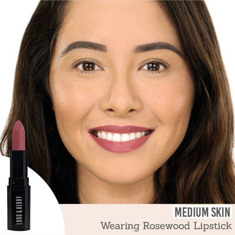 Lord & Berry ABSOLUTE Lipstick in shade 'Rosewood' on medium skin