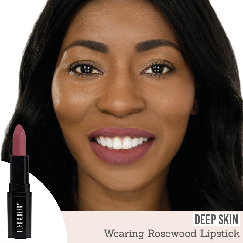 Lord & Berry ABSOLUTE Lipstick in shade 'Rosewood' on deep skin