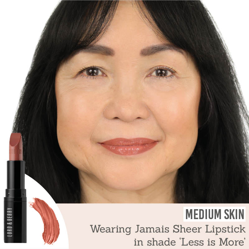 Lord & Berry Jamais Sheer Lipstick in Less is More on medium skin