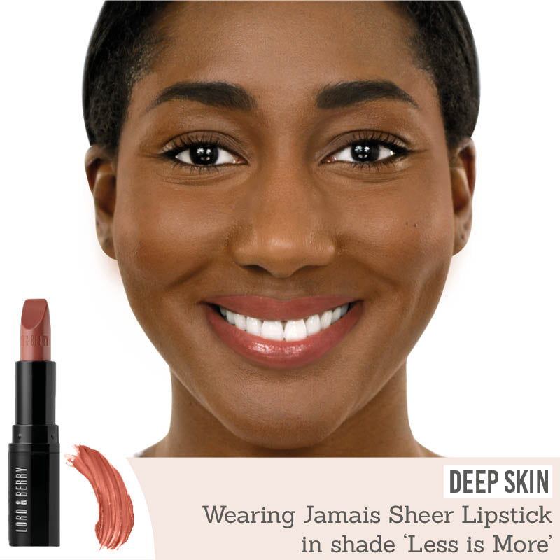 Lord & Berry Jamais Sheer Lipstick in Less is More on deep skin