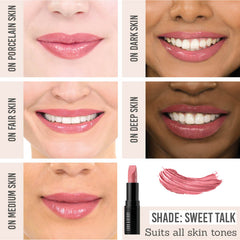 Lord & Berry Jamais Sheer Lipstick in shade Sweet Talk on different skin tones