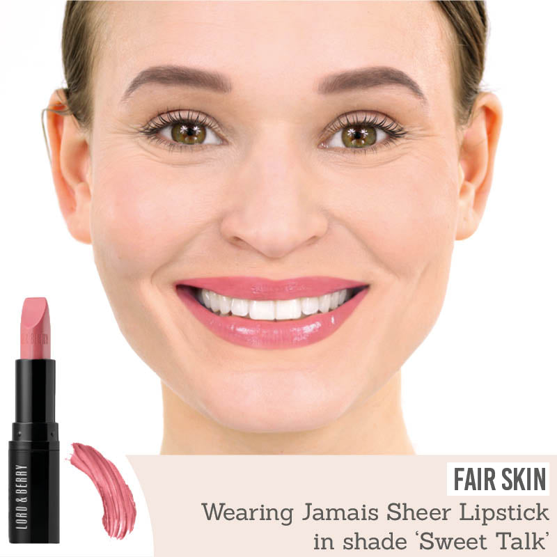 Lord & Berry Jamais Sheer Lipstick in shade Sweet Talk on fair skin