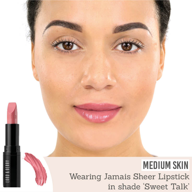 Lord & Berry Jamais Sheer Lipstick in shade Sweet Talk on medium skin