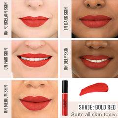 Lord & Berry Timeless Kissproof Lipstick in Bold Red on different skin tones