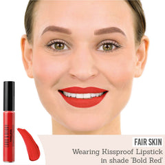 Lord & Berry Timeless Kissproof Lipstick in Bold Red on fair skin