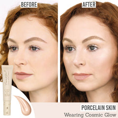 Love Katie Cosmic Glow Radiance Booster before and after results on porcelain skin